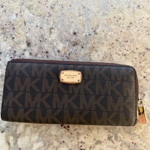 Michael Kors Dark Brown Logo Zip Wallet